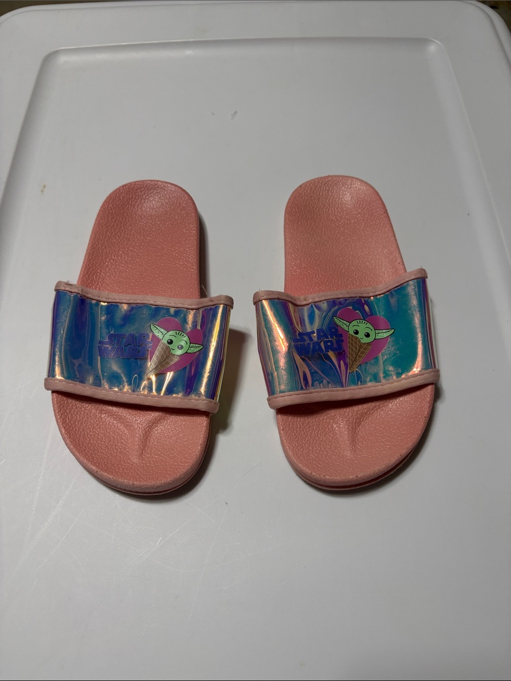 Star Wars The Child Pink Holographic Slide Sandals for Girls - Size 11/12